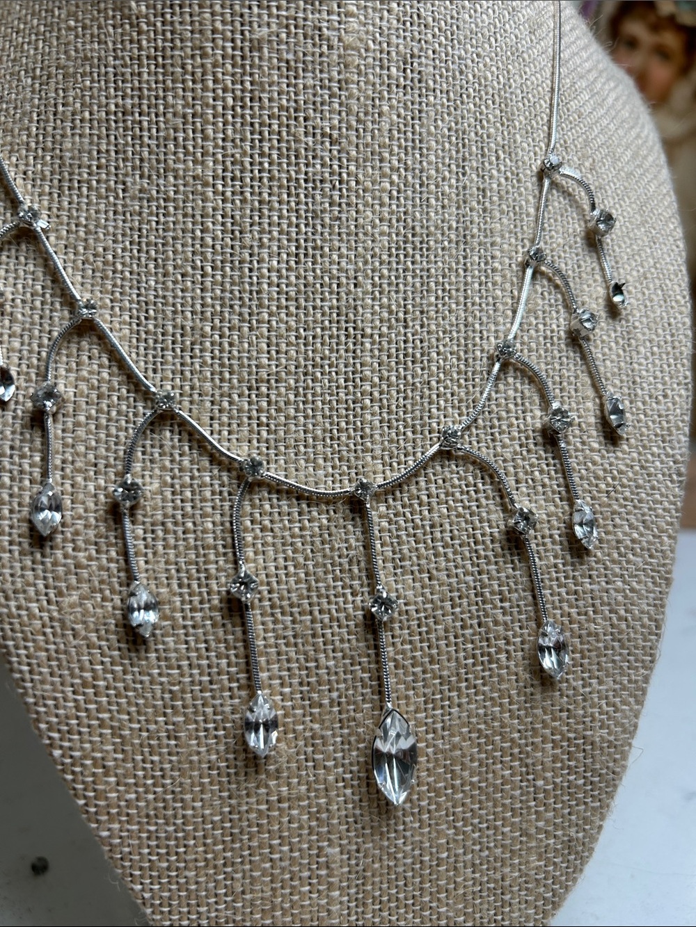 Silver Crystal Drop Fringe Necklace - Women Jewelry